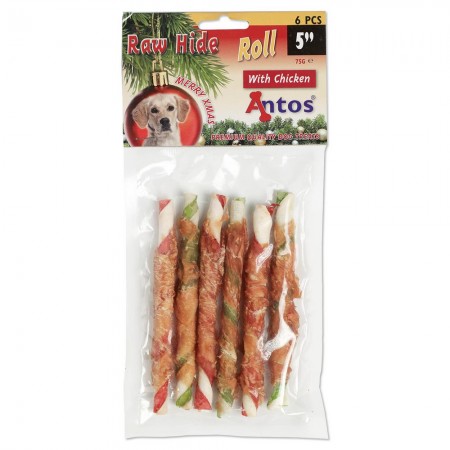Raw Hide White + Chicken Roll 5" 6 pcs - Xmas